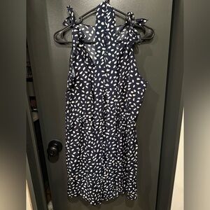 Navy and White Tie-Strap Romper